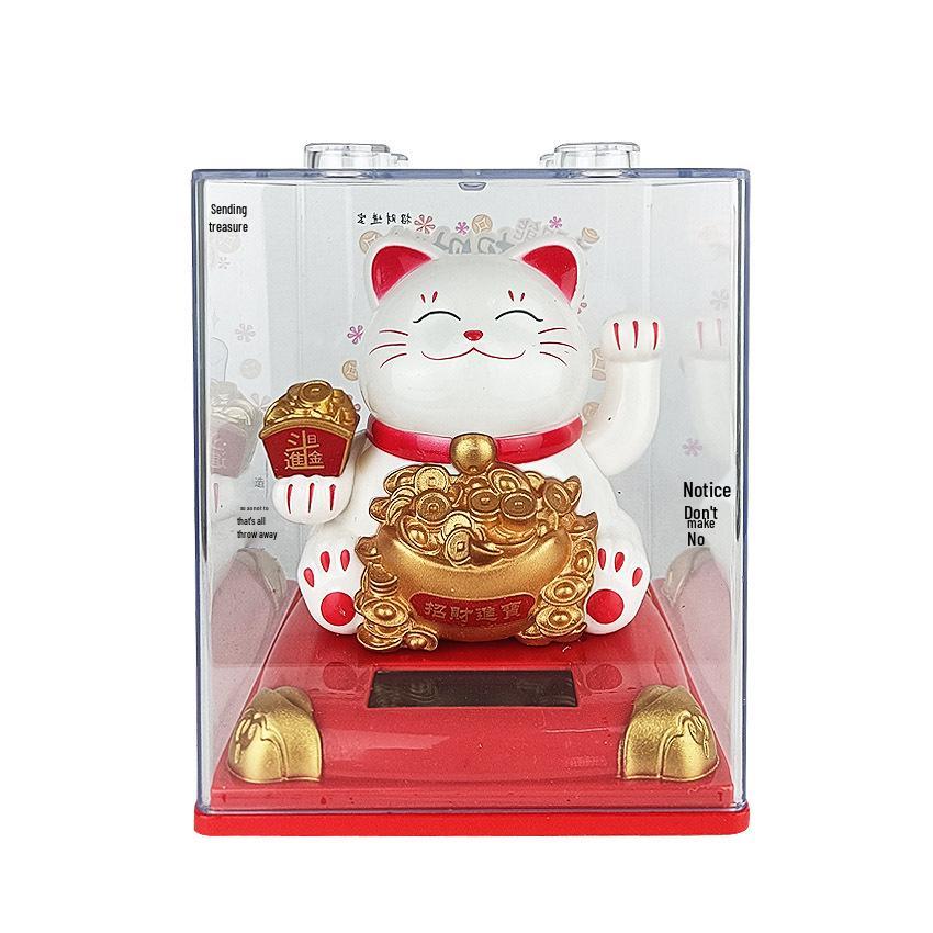Y Solar Fortune Cat Waving Hand Ornament: Light-Powered Decor for Car, Living Room, or Office Desk