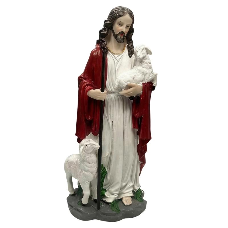 

The Good Shepherds Statue Jesuses Christ Figurines with Sheep Modern Christian Home Decors Religious Gift for Women Men 1
