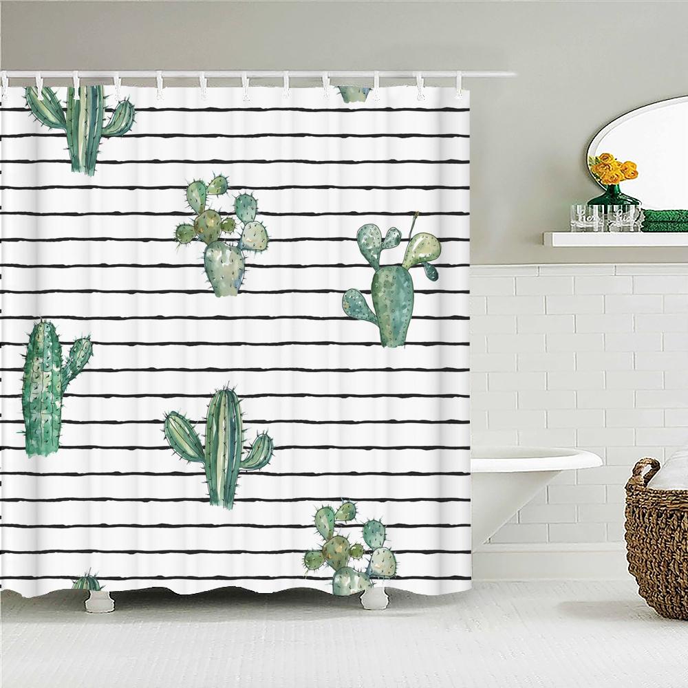 

Cactus Pattern Bath Curtain Waterproof Fabric Shower Curtains Fresh Flower Plant Bathtub Screen for Bathroom Home Decoration W90xH180cm