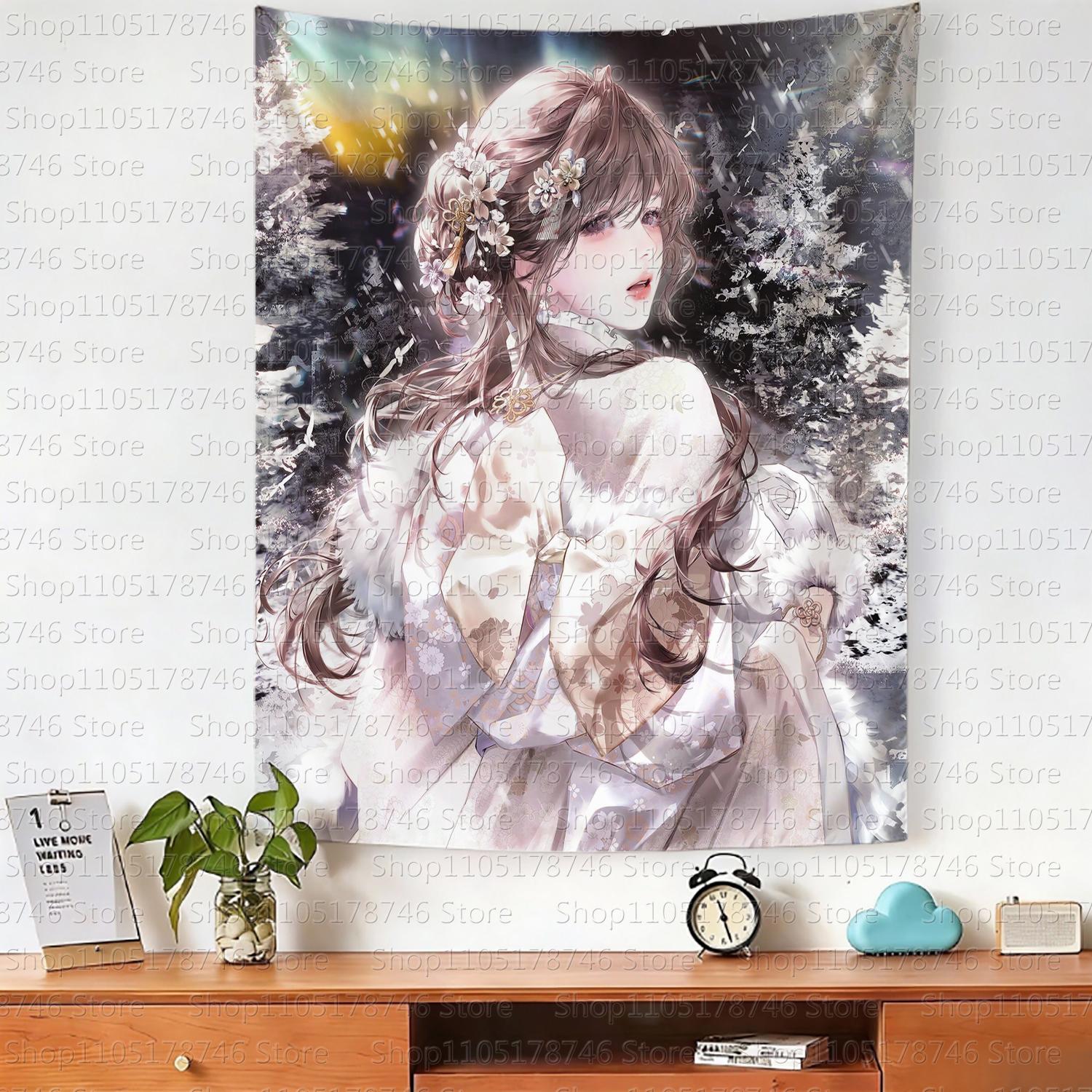 

Chinese cartoonstyle girl hanging cloth cartoon dormitory bedroom bedside tapestry wall background cloth house decorative cloth 74x94cm(29x37in)
