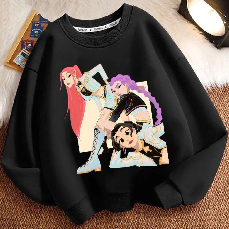 Children's Cartoon Witch Hunt Team Round-neck Hoodies for Autumn and Winter, Loose Long-sleeved Casual Hoodies for Boys and Girls