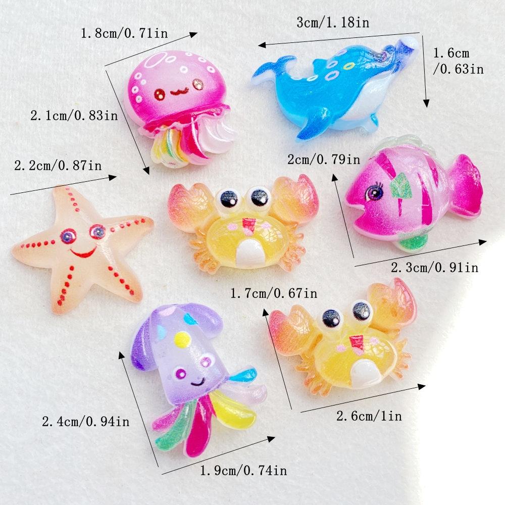 10pcs Cute Colored Crab, Starfish, Octopus, Series Resin Doll Crafts Flat Bottom Corner Jewelry Making Hair Accessories