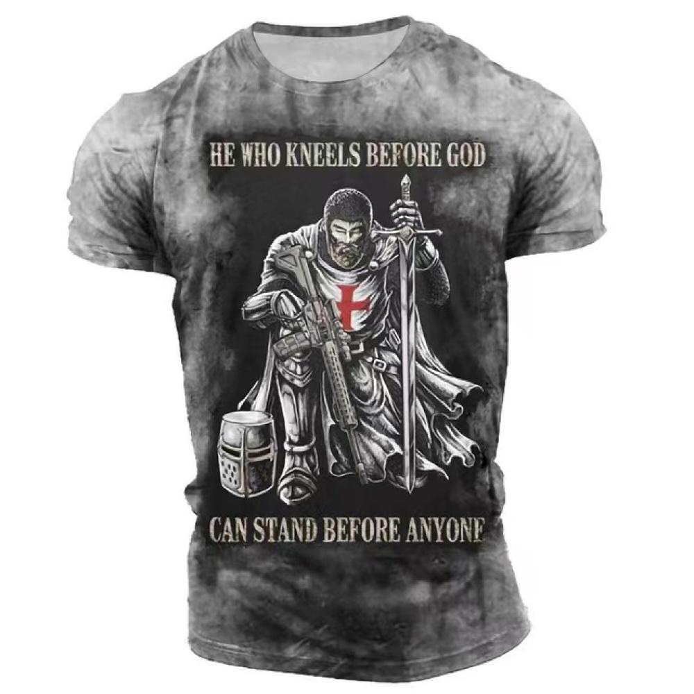 Moda 3D Crusader Knights drukowanie T Shirt dla mężczyzn europa i ameryka Harajuku ubrania Vintage Casual O-Neck topy z krótkim rękawem