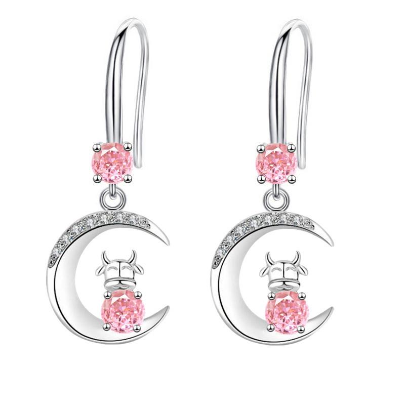 

Chinese Zodiac Cow Earrings Moon Cow Drop Earrings Long Superior Temperament Ear Hooks EG-37