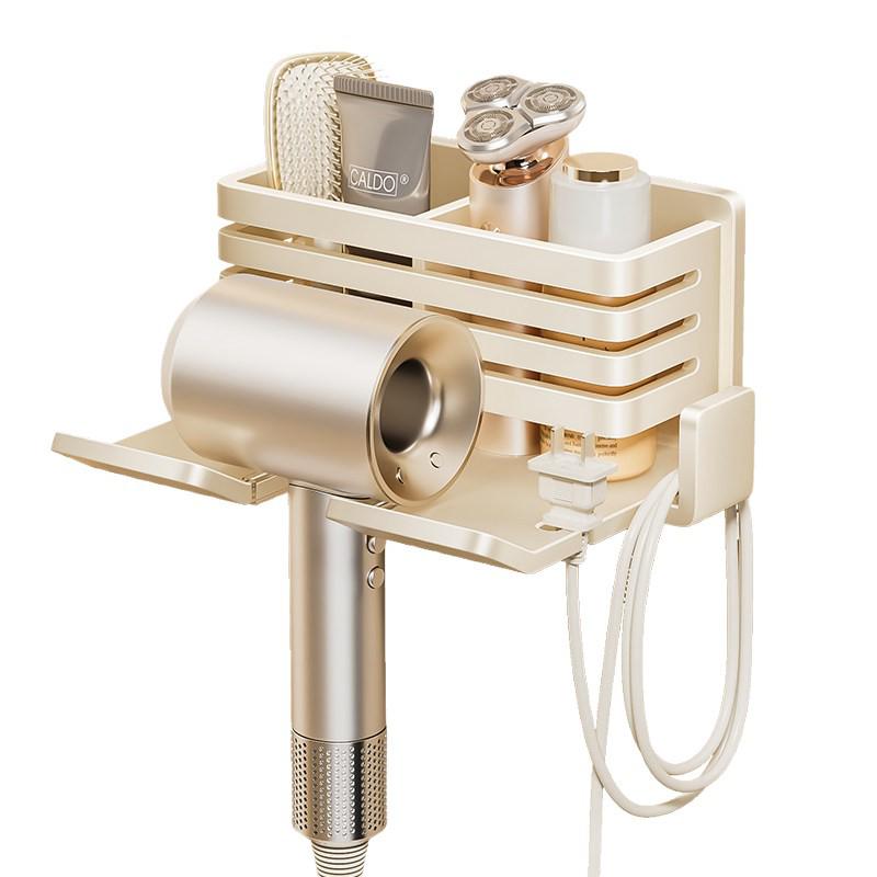 No-Drill Wall-Mounted Hair Dryer Holder Rack