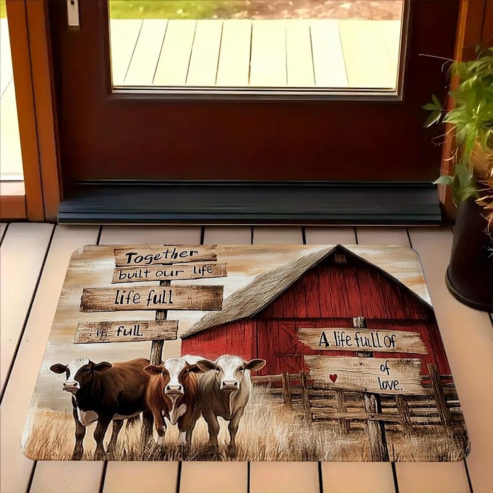 Boerderij Koe Scène Deurmat Rustiek Landelijk Zacht Antislip Wasbaar Keukenkleed Slaapkamer Woonkamer Entree Huisdecoratie Vloerkleed 40x60cm
