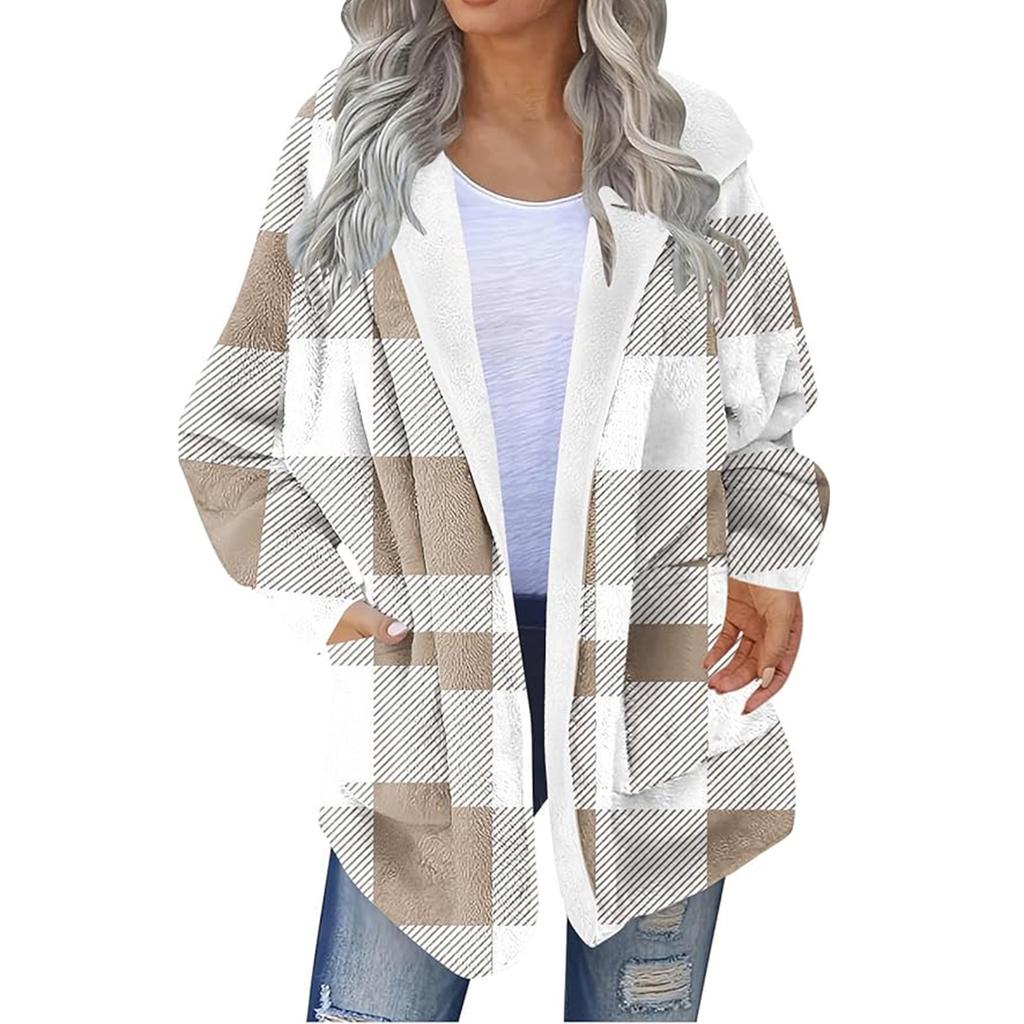 Women's checked fashion long-sleeved top coat