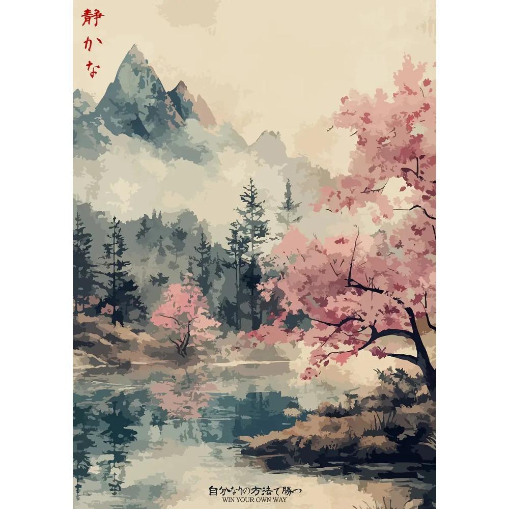 Japanese Vintage Posters Crane Mount Fuji Prints Lake Fishing Lotus Flower Canvas Painting Wall Pictures Home Living Room Decor