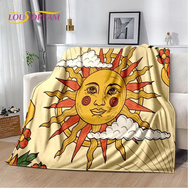 Misteriosa Manta de Franela Suave con Mandala del Sol y la Luna del Tarot para Camas, Dormitorio, Sofá, Picnic, Manta de Tiro para Ocio al Aire Libre, Regalo
