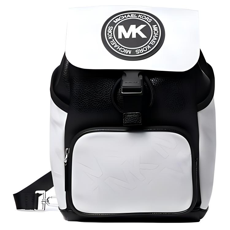 Michael Kors MK Kent Logo Drawstring Closure Nylon And Faux Leather Chest Bag Men bags Black White 37S3LKNC2O-BRIGHT-WHT