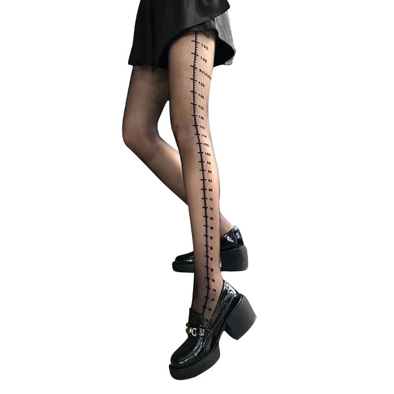 Women Spring Thin Sheer Silky Tights Harajuku Ruler City Constellation Flocking Patterned See Through Pantyhose Stocking