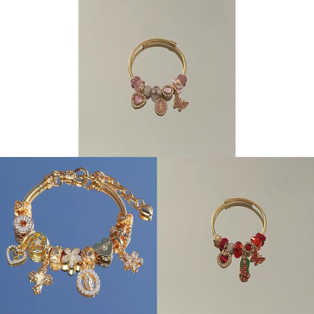 Braccialetti in Acciaio Religiosi con Croce e Motivi Floreali Gioielli da Donna per Regalo