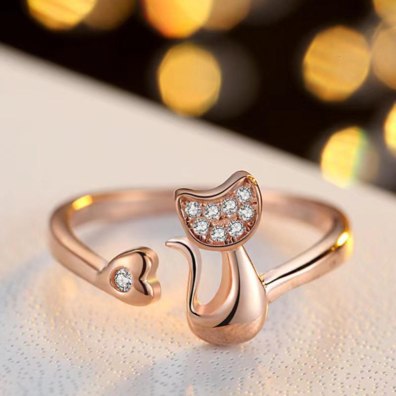 Simple Cute Cat Couple Openable Ring - Japanese-Korean Fashion Cartoon Style