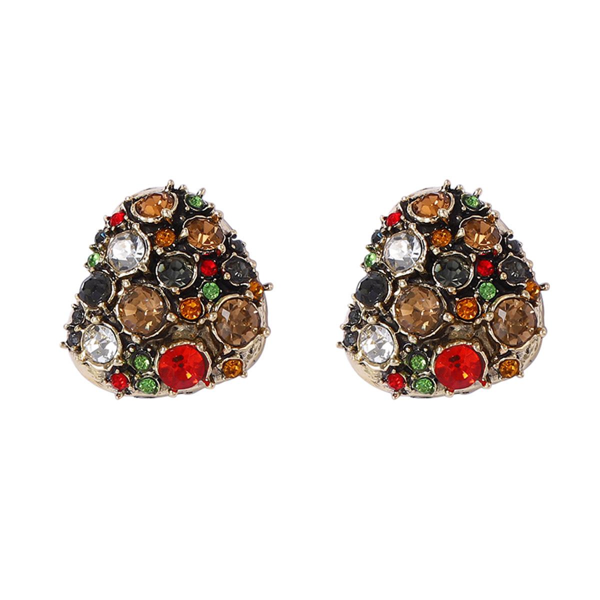 

New Trendy Light Luxury Geometric Color Block Full Diamond Button Shaped Earrings Exquisite Heavy Industry Versatile Studs For Women