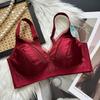 New Silk Mesh Satin Light-sensitive Steel-free Comfortable Underwear Women's Upper Support Pull Gather Natal Year Red Bra