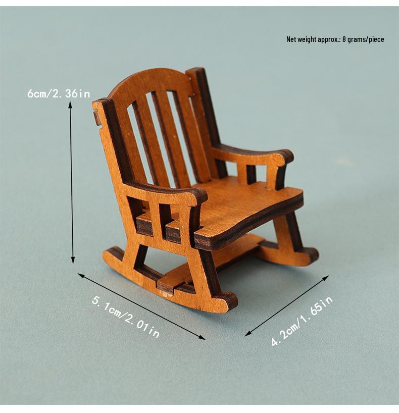 1:12 European Retro Wooden Rocking Chair Miniature Dollhouse Furniture Ornament Model