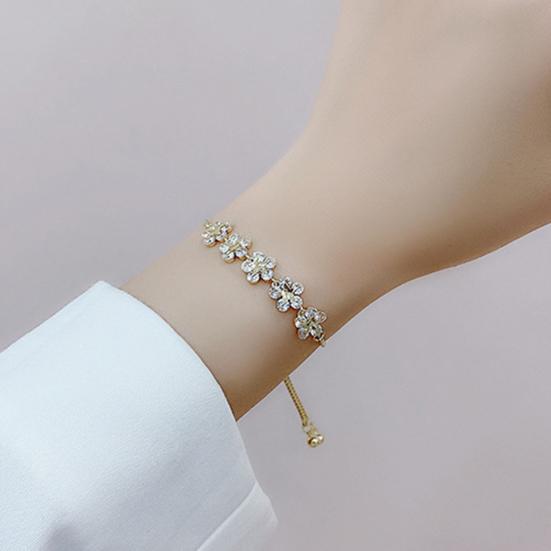 Women Bracelet Rhinestones Petal Shape Adjustable Fit Bracelet Korean Style Wristband Vacation Work Daily Wear