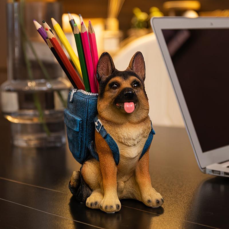 

Creative Desktop Animals Pen Holder Resin German Shepherd Crafts Desk Pen Storage Dog Sculpture Ornaments Office Utensils Rack