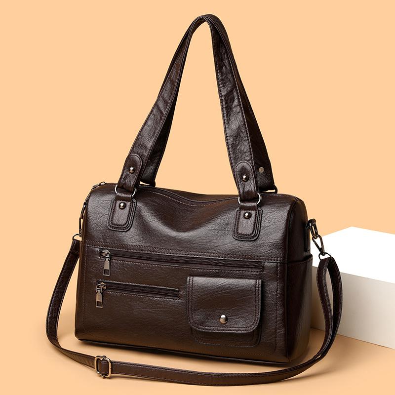 Women's Crossbody Bag Middle-aged Fashion Women's Bag Temperament All Soft Leather Large Capacity Multi-layer Shoulder Bag