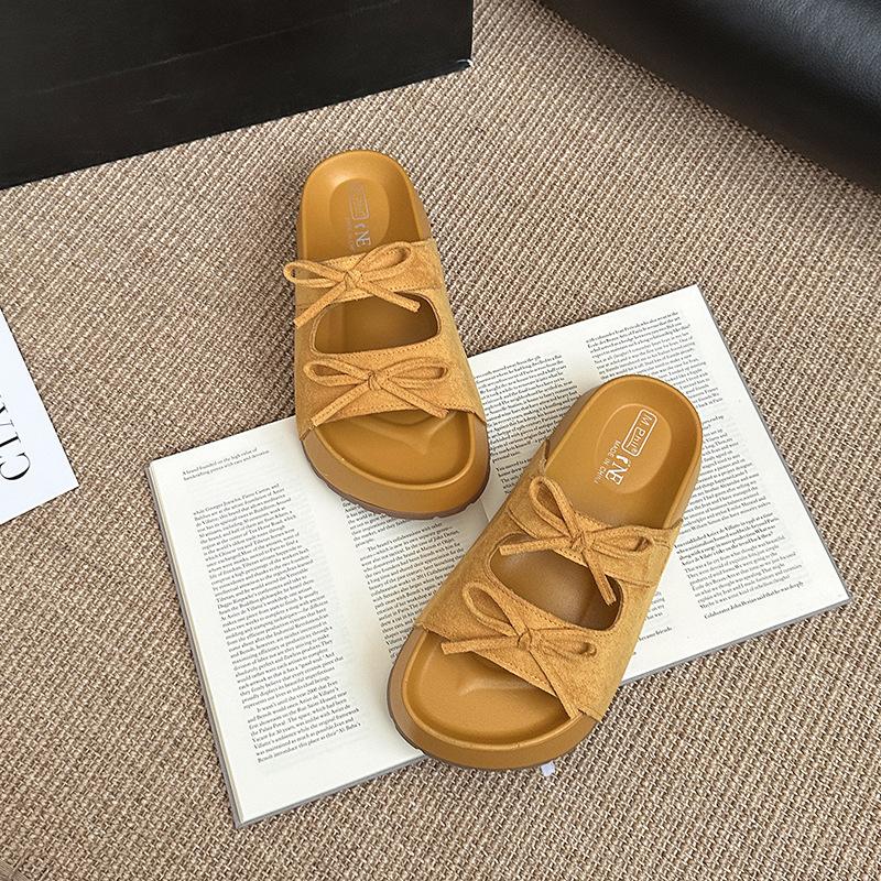 French evening breeze bow baotou one-and-a-half slippers 2025 new versatile soft bottom not tired feet Boken sandals