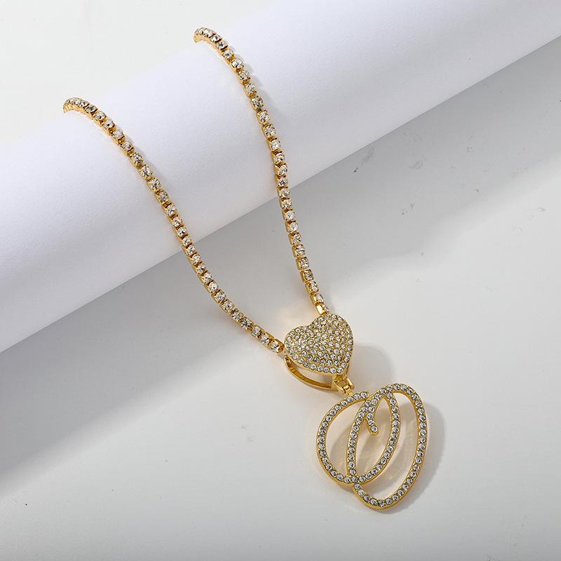 26 Flower Letter Necklace: Hip Hop Heart Pendant with Full Diamond Inlaid Tennis Chain for Women