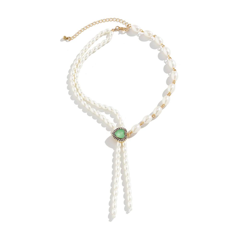 Accessories, Simple Heart-shaped Micro-inlays, Temperament Creative Asymmetry Imitation Pearl Fringed Necklace Women