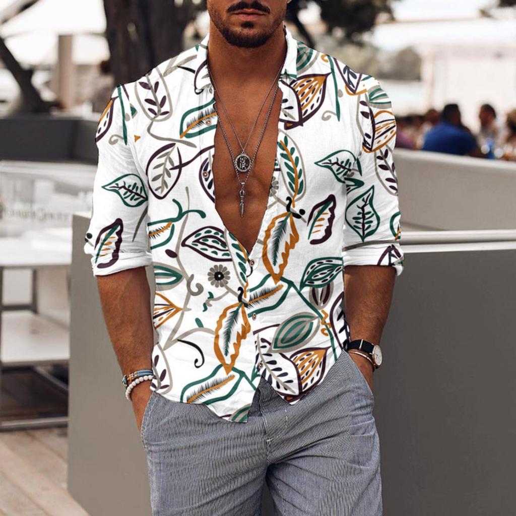 Camicia a Maniche Lunghe con Fantasia Trendy, Elegante Casual da Uomo