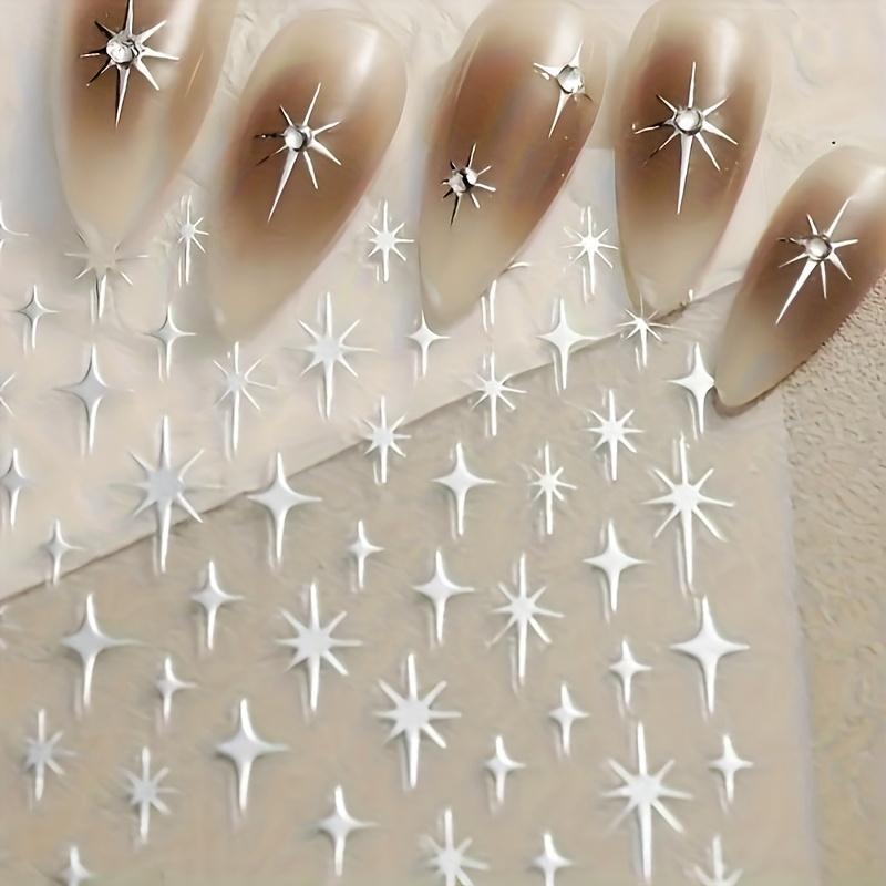 3-Piece Set of Metal Laser-Cut Star-Shaped Nail Sticker: Disposable Self-Adhesive Nail Decals for Women's DIY Art and Decoration