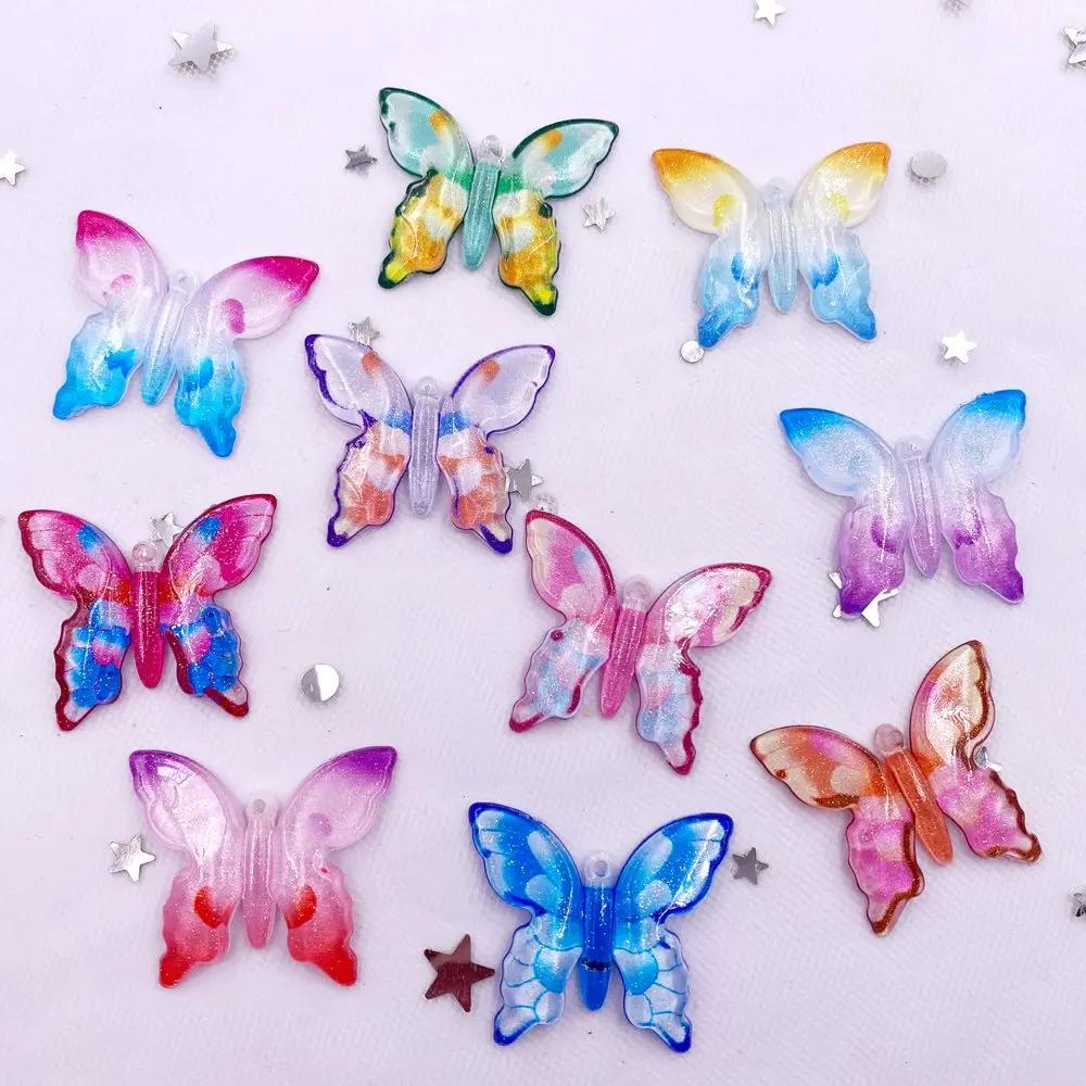 

10 шт., смола, 28*24 мм, блестящие красочные цветы, бабочки, плоская задняя часть, стразы, 1 отверстие, бусины, украшения, сделай сам, свадебные аппликации, поделки