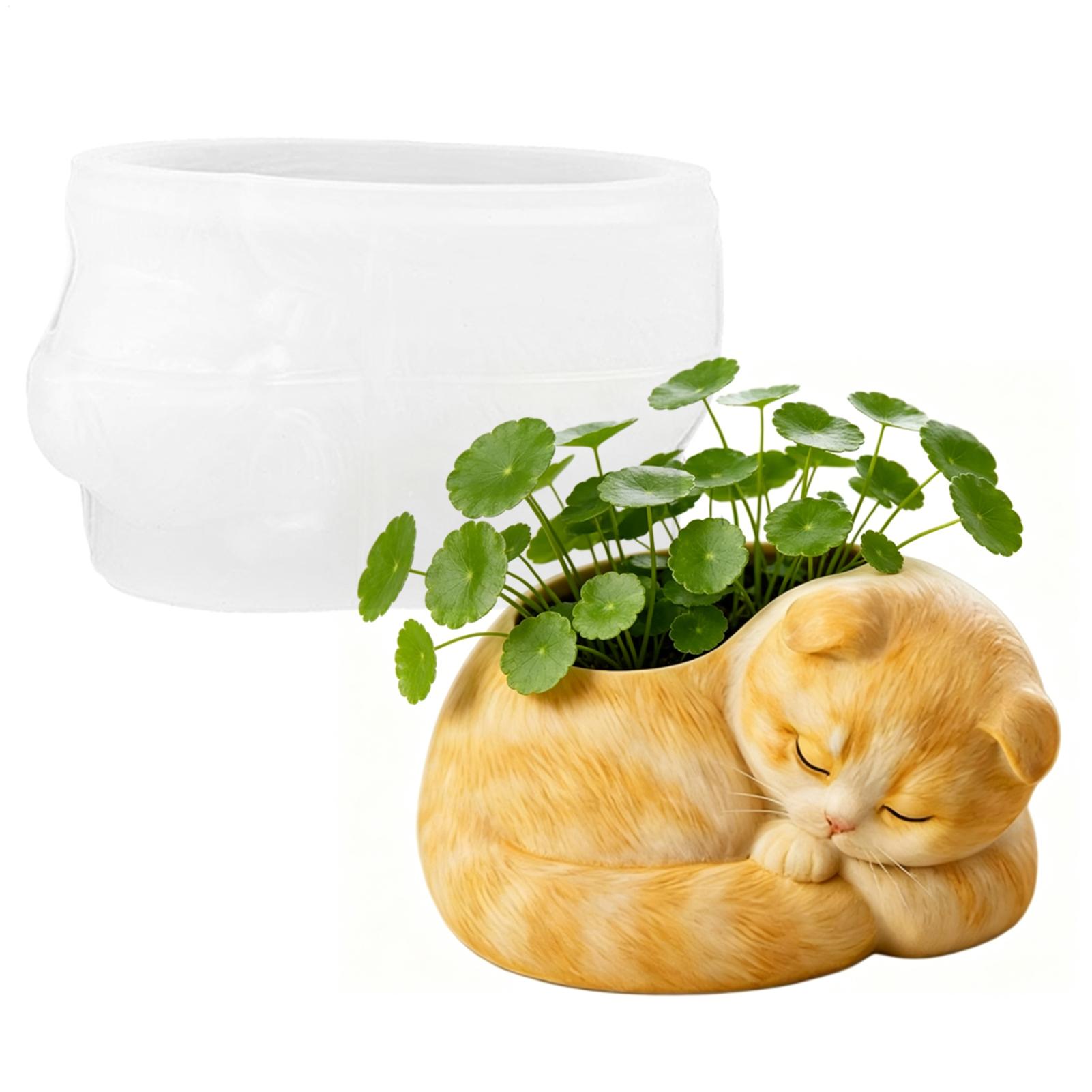 Cat shaped silicone flower pot mold curled up sleeping cat s-ucculent plant pot mold DIY resin cement flower pot candle holder China Mainland