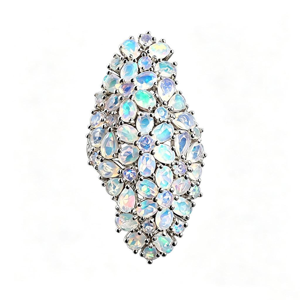 Elegant Natural Opal Ring for Women Big Colorful Gemstone 925 Sterling Silver October Birthstone Jewelry Light Luxury Gift