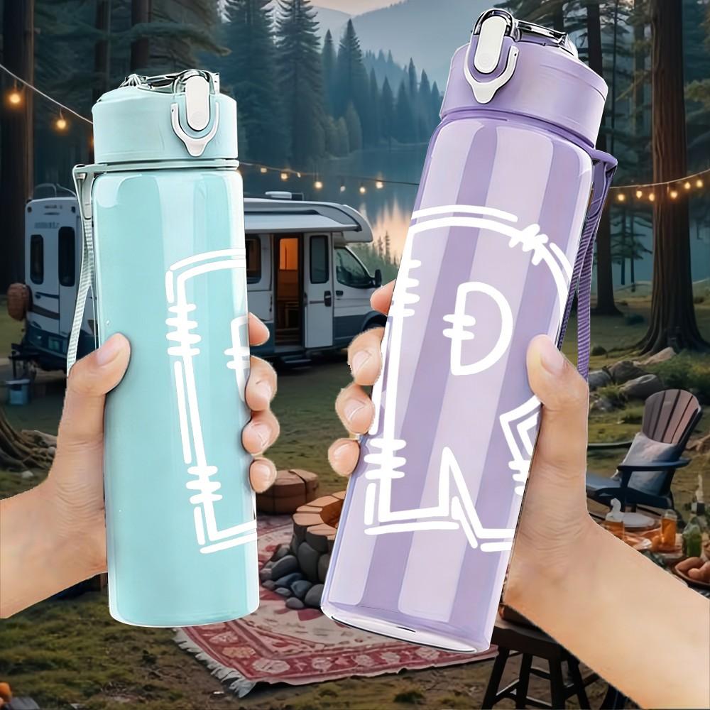 1PC Letter R Monogram 750ml Color Plastic Sports Water Bottle Leakproof Flip Straw Lid Suitable for Sports Office Home Use