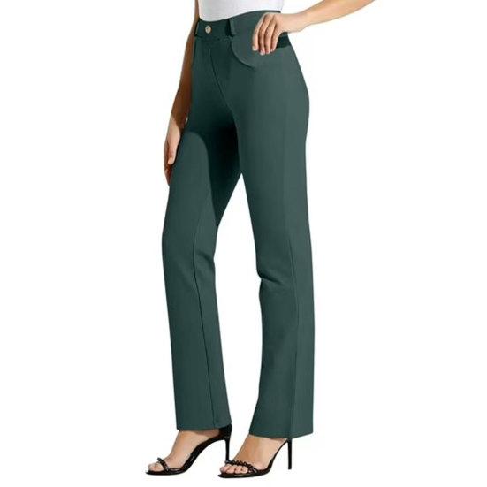 Straight Leg Casual Pants with Pockets Women Business Work Pants Solid Color Super Elastic Long Pants