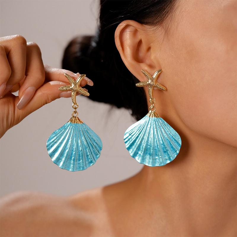 Sweet Shell Starfish Drop Earrings for Women Exaggerated Colorful Dangle Earrings Exquisite High-End Versatile Jewelry Gift 2025