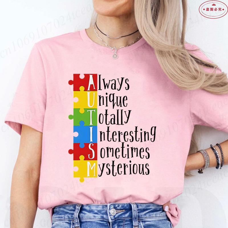 Autism Puzzle TShirt for Unisex Autism Awareness Month Summer Short Sleeve Tees Harajuku Streetwear Female Aesthetic Clothing