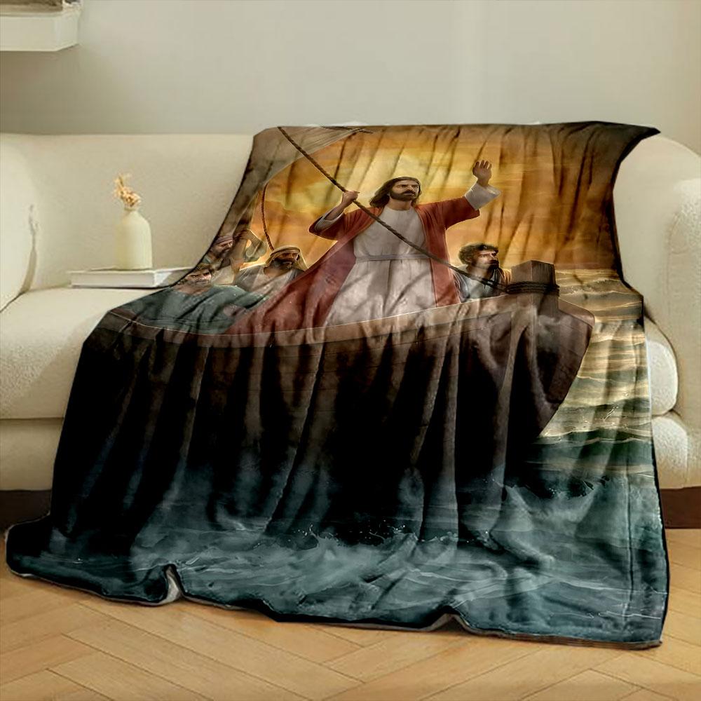 Jesus beruhigt den Sturm Decke Gedruckte Decke für Wohnzimmer Bett Sofa Mittagspause Weiche Gemütliche Decke für Freundes Festival Geschenk