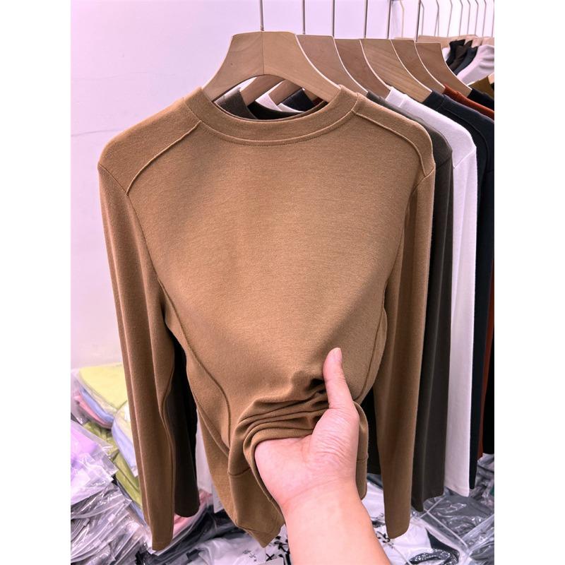 

Двусторонняя бархатная подкладка женская новая осенне-зимняя футболка с длинными рукавами женская иностранная теплая студенческая однотонная блузка 2XL