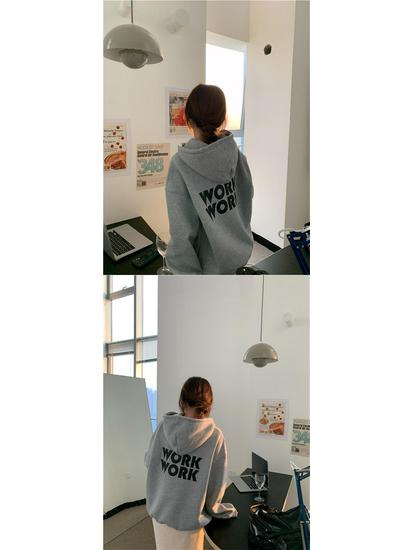 68223 Korean Fleece-Lined Letter Hoodie - Loose Fit Long Sleeve Pullover Jacket, 250g
