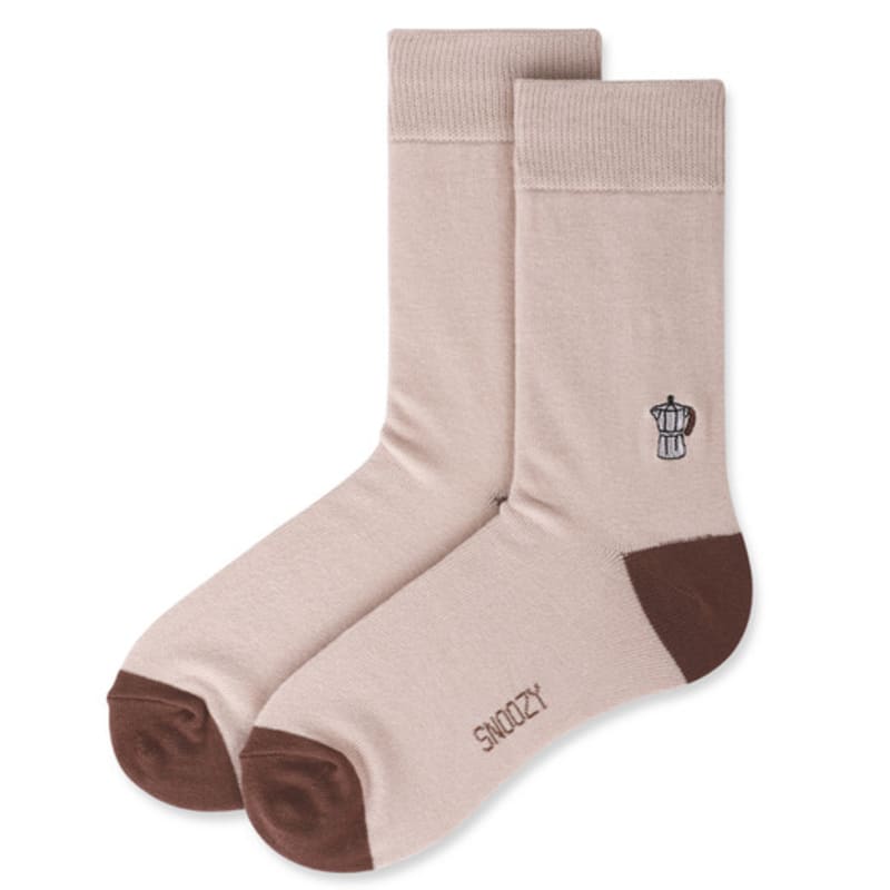 SNOOZY Moka Pot Embroidered Socks (D Beige Brown)
