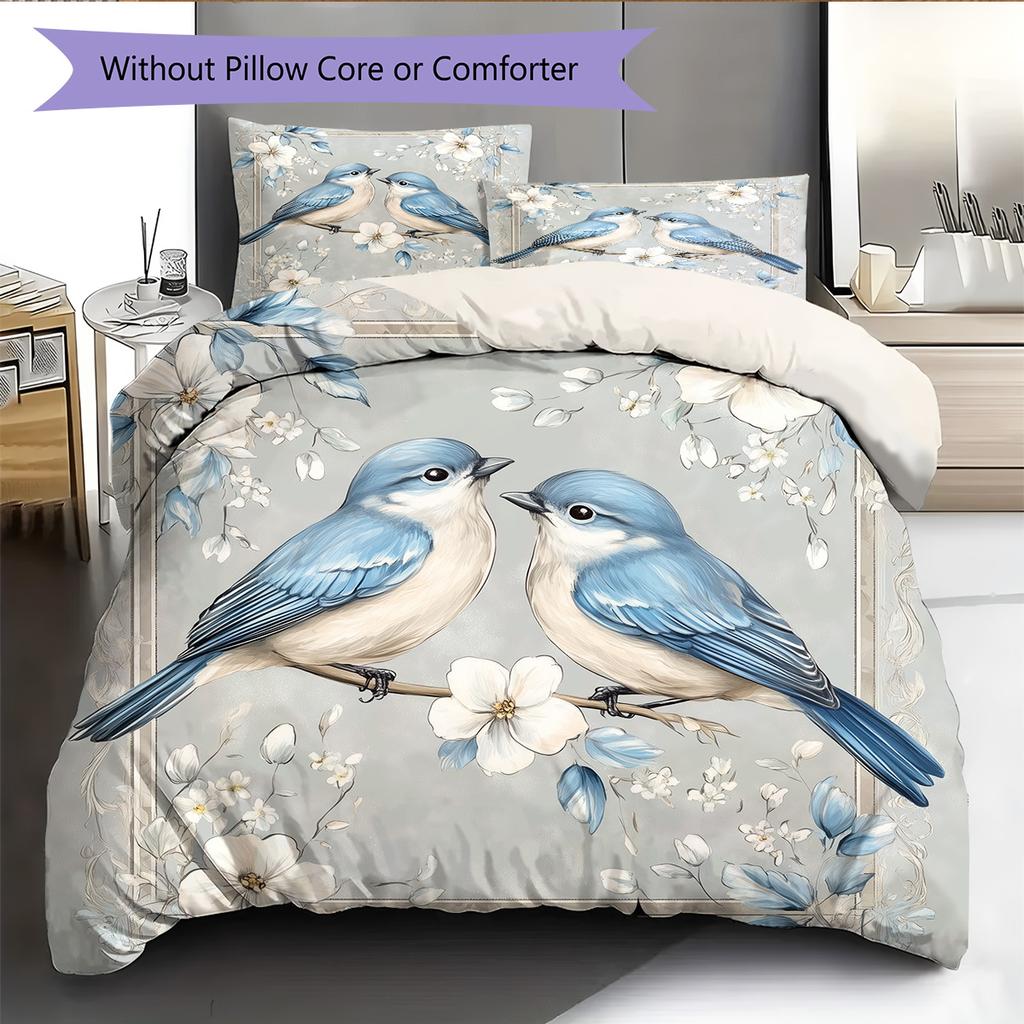 Blue Bird  Pattern Bedding Quilt Set  Home Decoration  Gift (1 * duvet cover + 2 * pillowcase, without core)