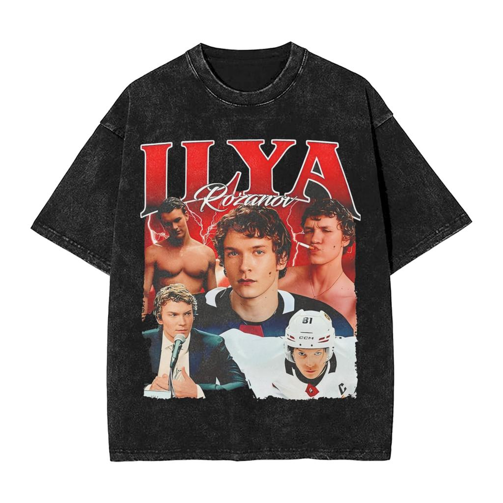 Shane  Ilya Back Heated Rivalry T Shirt Washed Short Sleeve Street TShirts  Vintage for Men Women Printed Tees