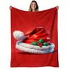 1pc Santa Hat Flannel Blanket | Soft, Warm, Festive Holly Design, Polyester, 280gsm, All-Season Use, Ideal for Bedroom, Living Room, Office | Christma