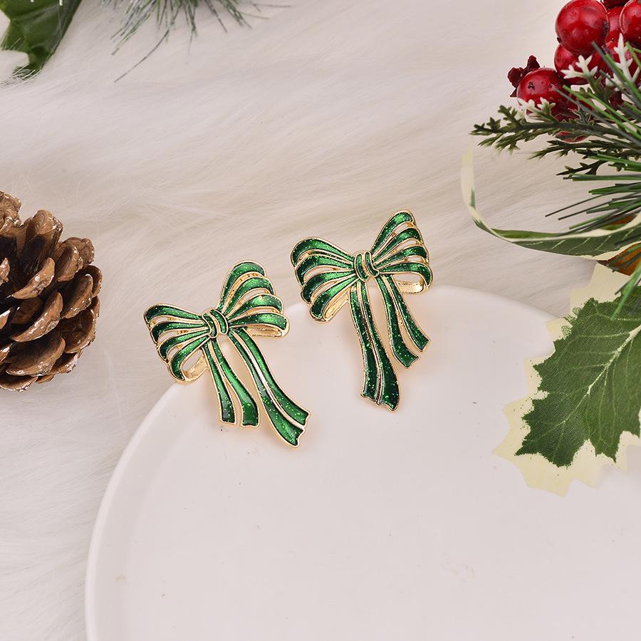 Festive Red & Green Glitter Bow Earrings for Women