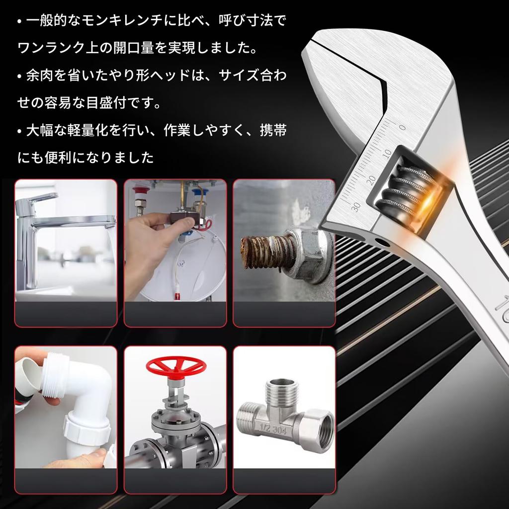 Adjustable Spanner Wide for Faucet Work and Wrench Set Wrench, Wrench, [Lightweight, Opening, Palm-Sized] Large-Opening Repairs, Black,