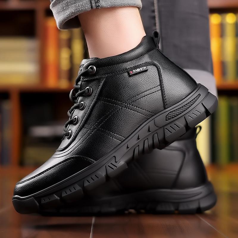 Herresko i bomull vinter ny fløyel fortykket varmt skinn snøstøvler pels integrert allsidige middelaldrende pappasko