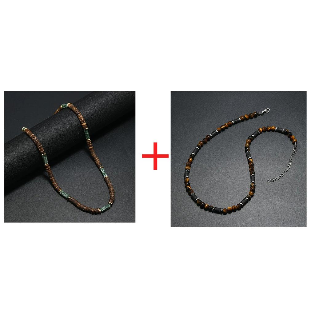 New Bohemian Men's Beaded Necklace Tiger Stone Natural Stone Fashion Trend Design Minimalist Necklace Commemorative Gift