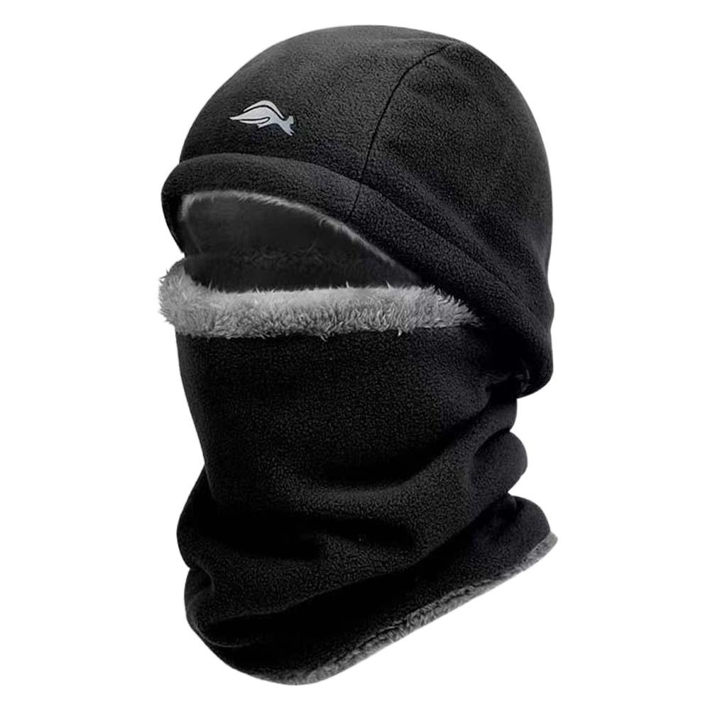 

Polar Fleece Hooded Neck Cap Solid Color Winter Pullover Hat Versatile Beanie Hat Men чорний