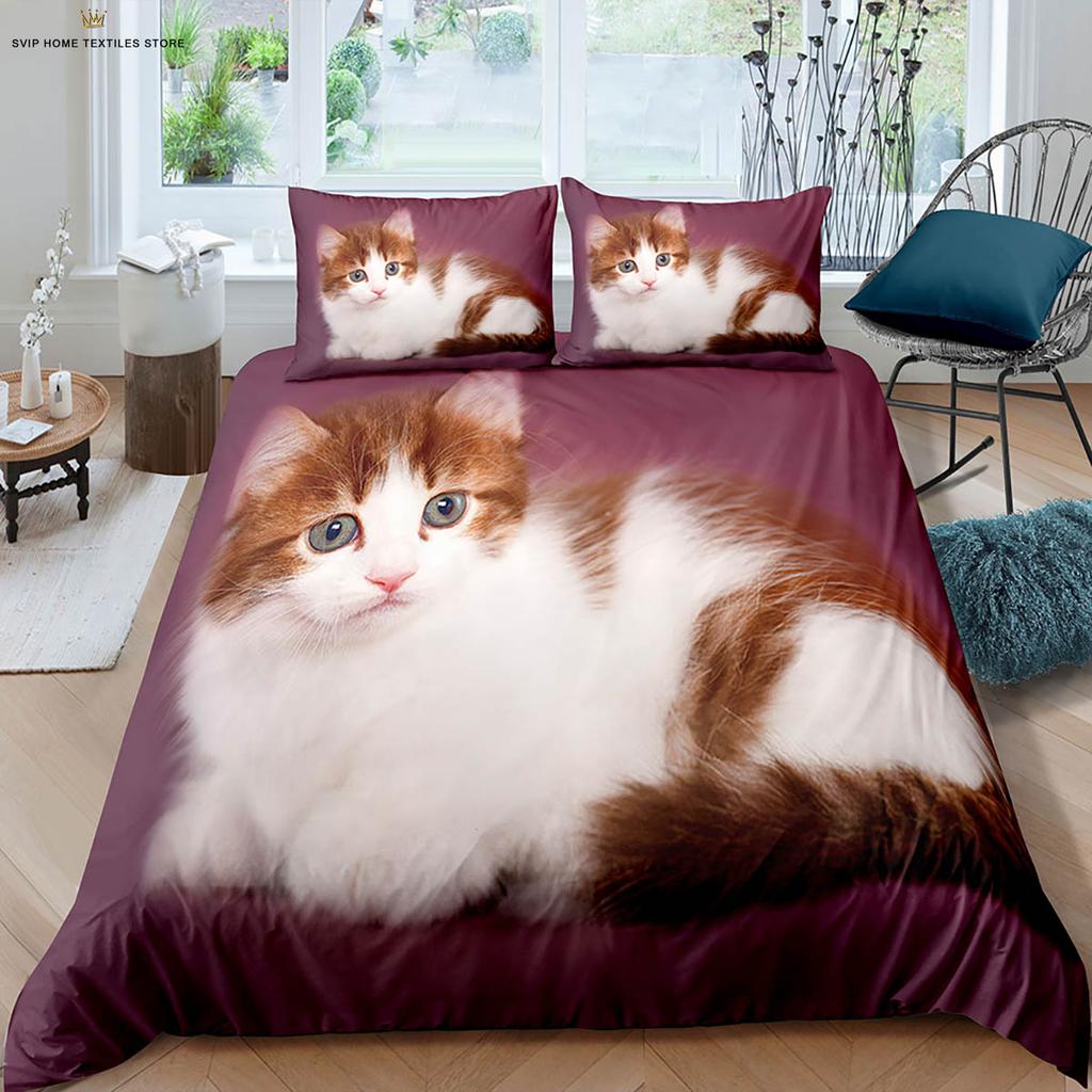 Cute Cat Constellation 3D Stereo Printing Quilt Cover Bedding Set Quilt Cover Pillowcase Machine Washable Gift Three-Piece Set