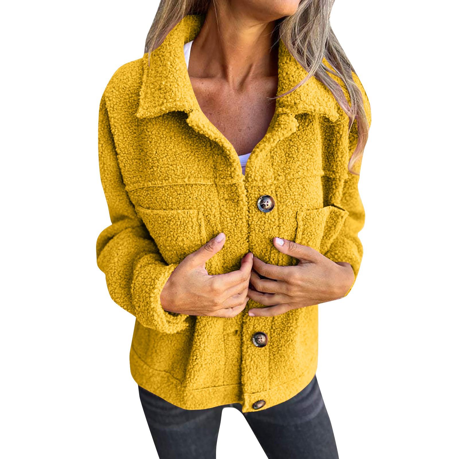 

Autumn Jackets Women S Fleece Thick Jackets Fashion Loose Casual Cardigan Warm Long Coats Office Ladies Commuting Overcoats XS жовтий