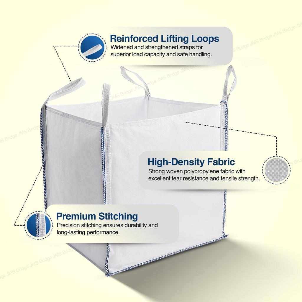 2 x 1 tonne FIBC bulk bags. 86x86x86cm, certified to 1000kg. Ideal for builders, garden waste & rubble.